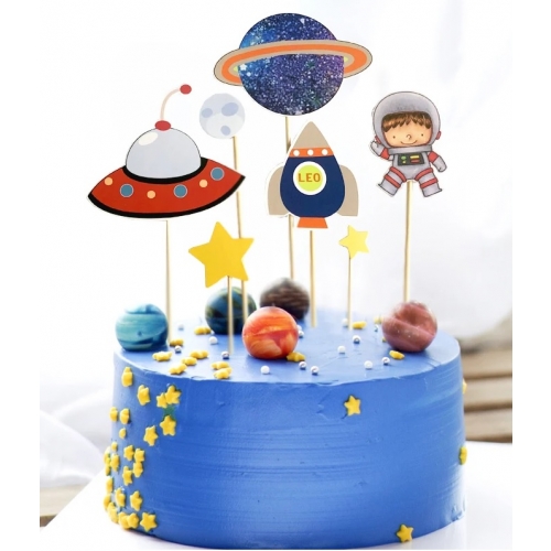 Topper piker dekoracja na tort urodziny kosmos planeta gwiazdki ufo 7 szt